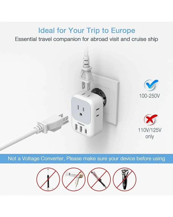 TESSAN US To European Travel Adapter PD 15W - Image 5