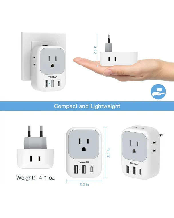 TESSAN US To European Travel Adapter PD 15W - Image 6