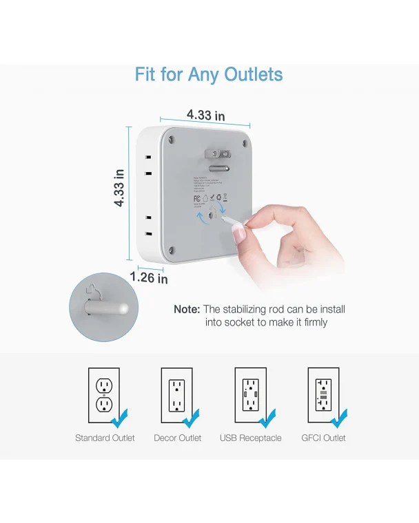 TESSAN Surge Protector Multi Plug Outlet Extender With 8 Outlet & 4 USB - Image 3