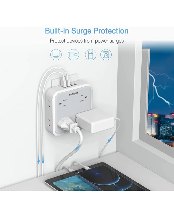 TESSAN Surge Protector Multi Plug Outlet Extender With 8 Outlet & 4 USB - Image 5