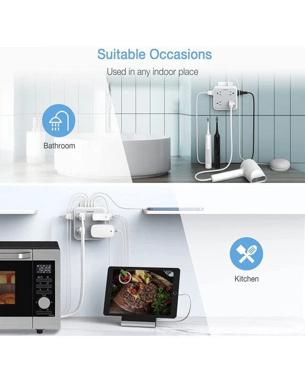 TESSAN Surge Protector Multi Plug Outlet Extender With 8 Outlet & 4 USB - Image 6