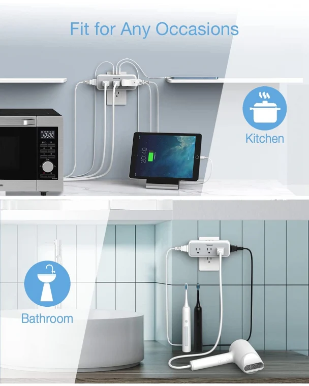 TESSAN Multi Outlet Extender, Surge Protection, Compact Design Saving Space For Other Electronics - Image 6