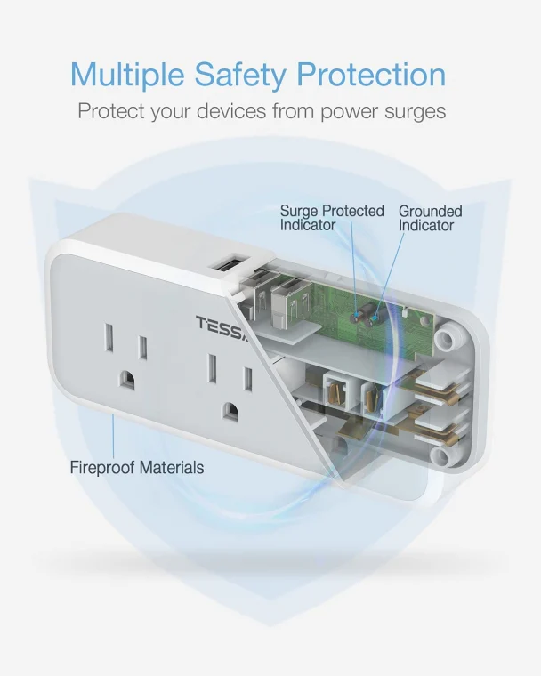 TESSAN Multi Outlet Extender, Surge Protection, Compact Design Saving Space For Other Electronics - Image 7