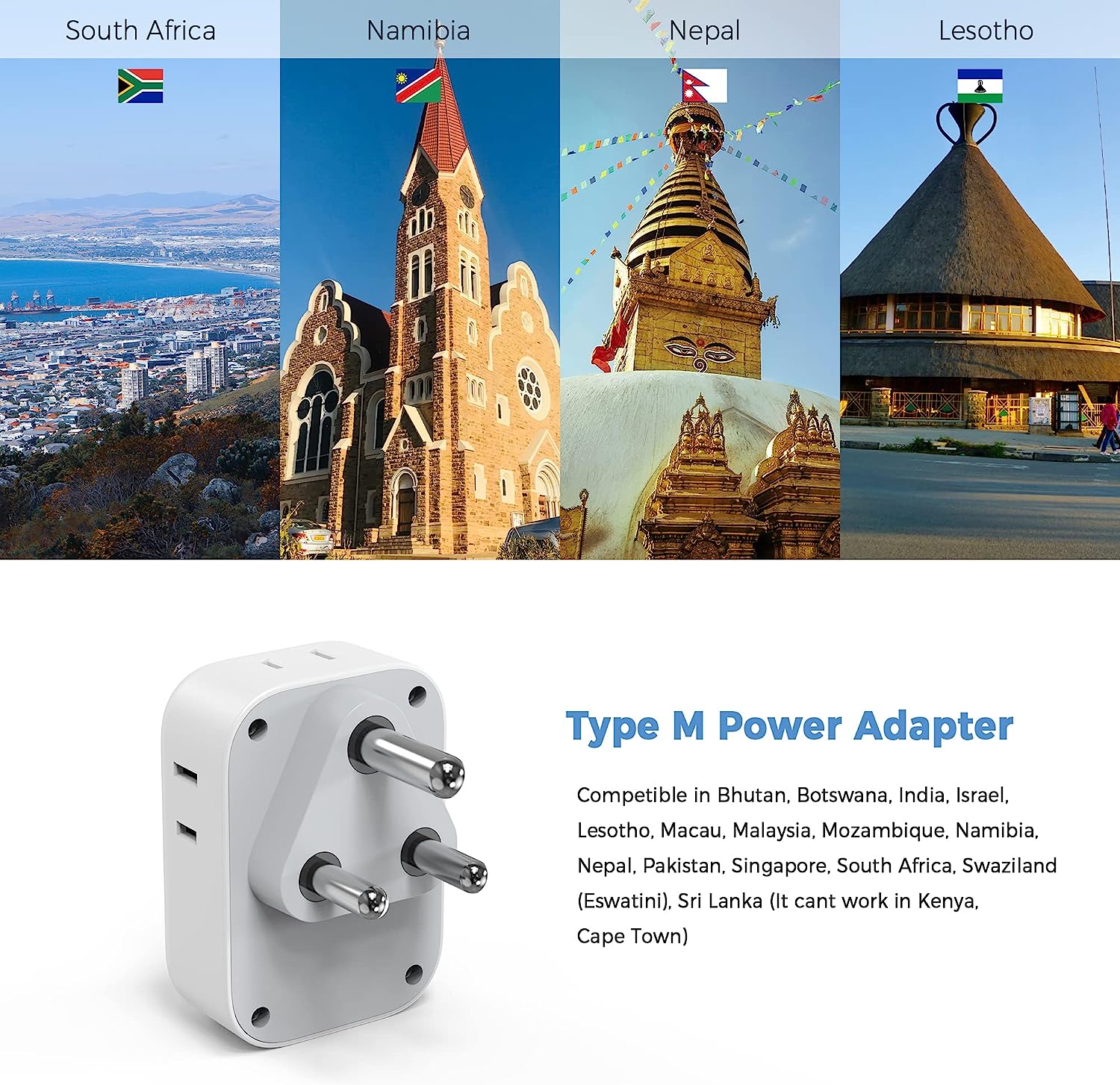 TESSAN US to South Africa Plug Adapter Type M - Image 3