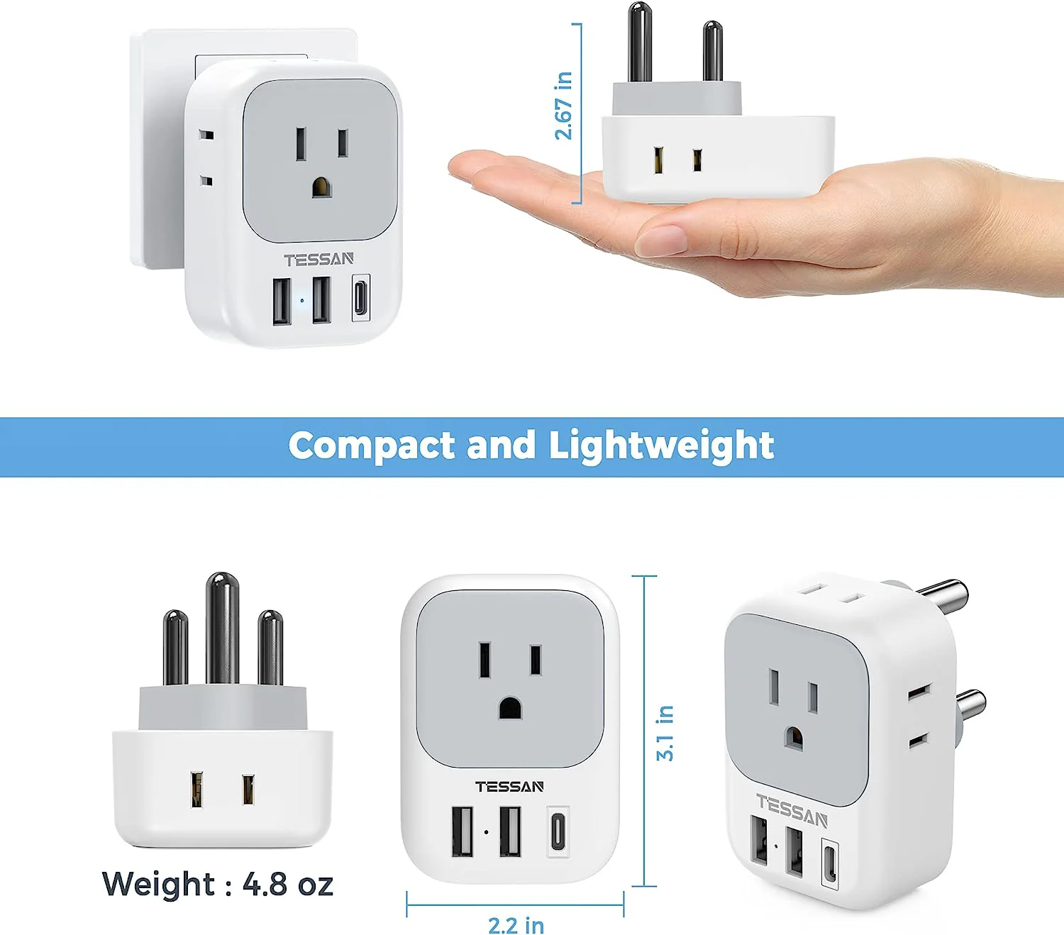 TESSAN US to South Africa Plug Adapter Type M - Image 5