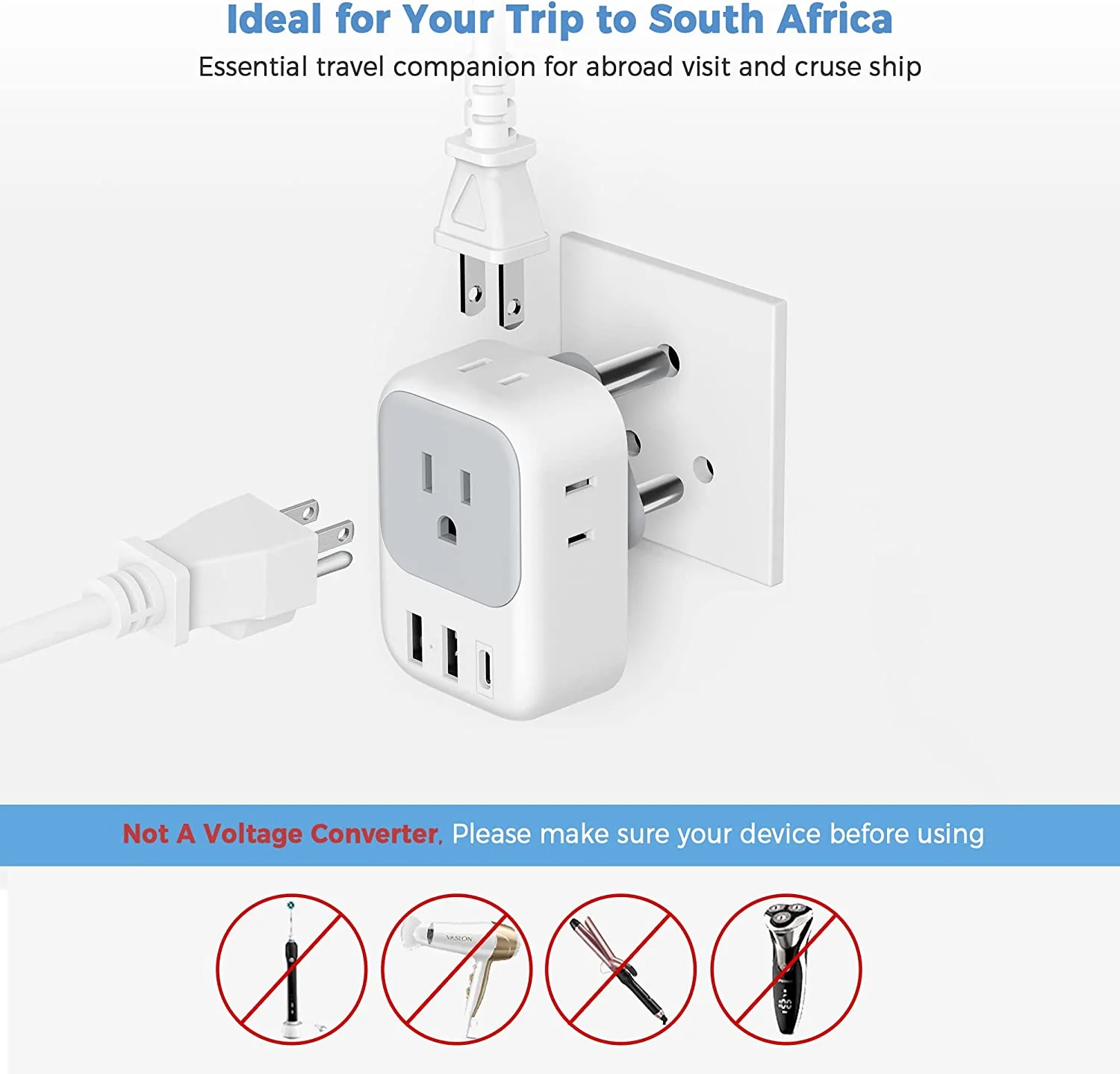 TESSAN US to South Africa Plug Adapter Type M - Image 6