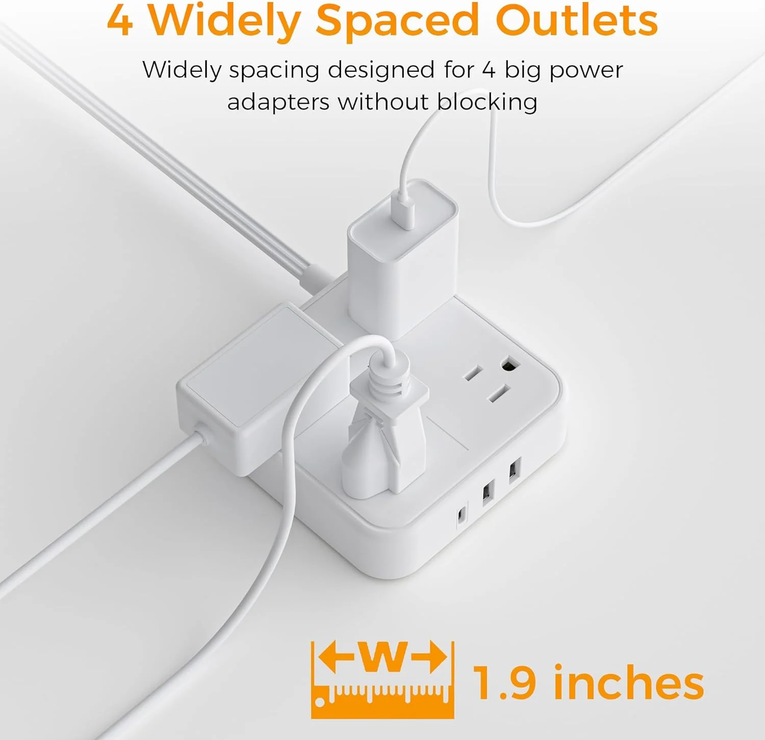 TESSAN Surge Protector Power Strip 10 Feet with 4 Outlets 3 USB Wall Charger (1 USB C), Flat Extension Cord 10 FT - Image 3