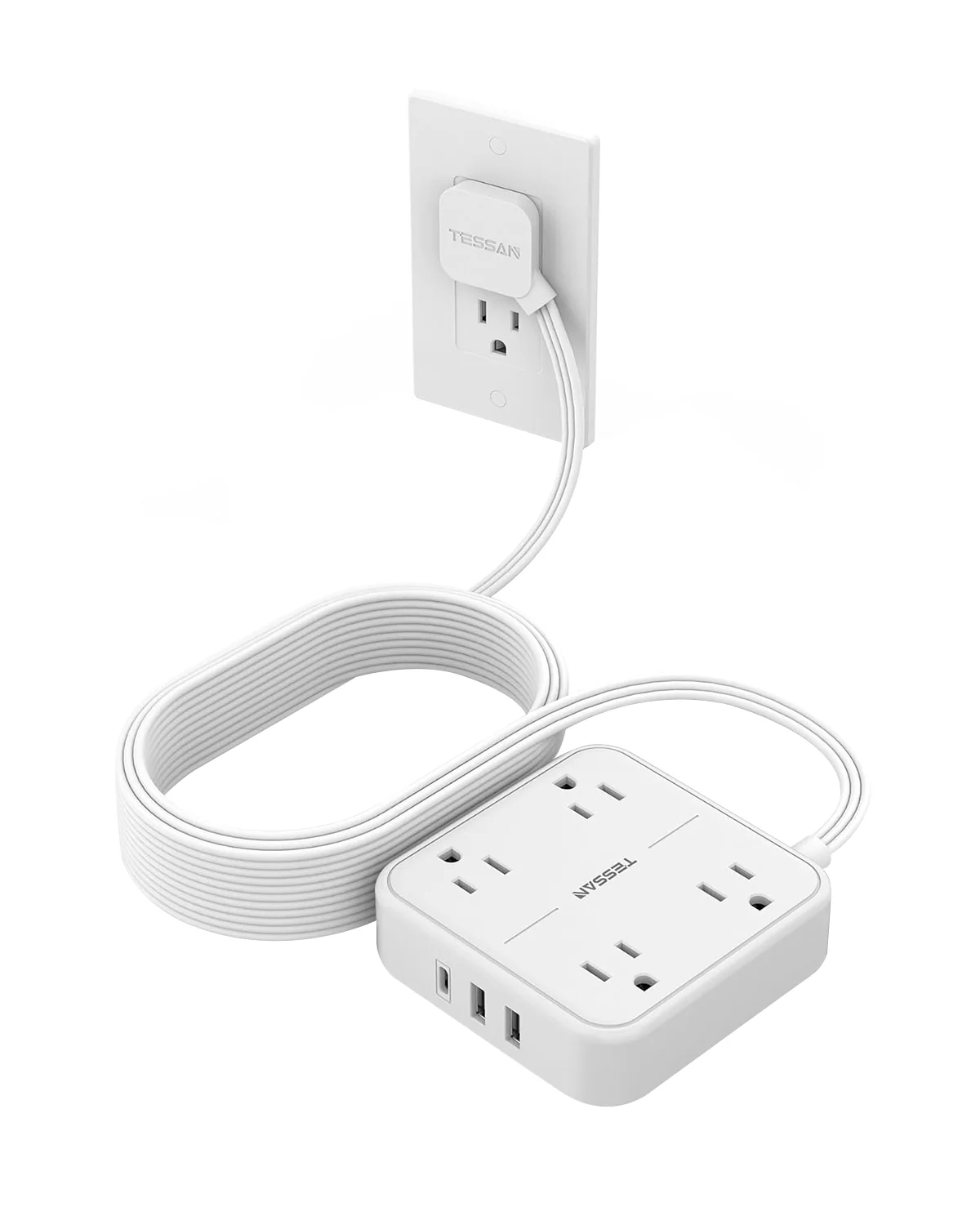 TESSAN Surge Protector Power Strip 10 Feet with 4 Outlets 3 USB Wall Charger (1 USB C), Flat Extension Cord 10 FT - Image 7
