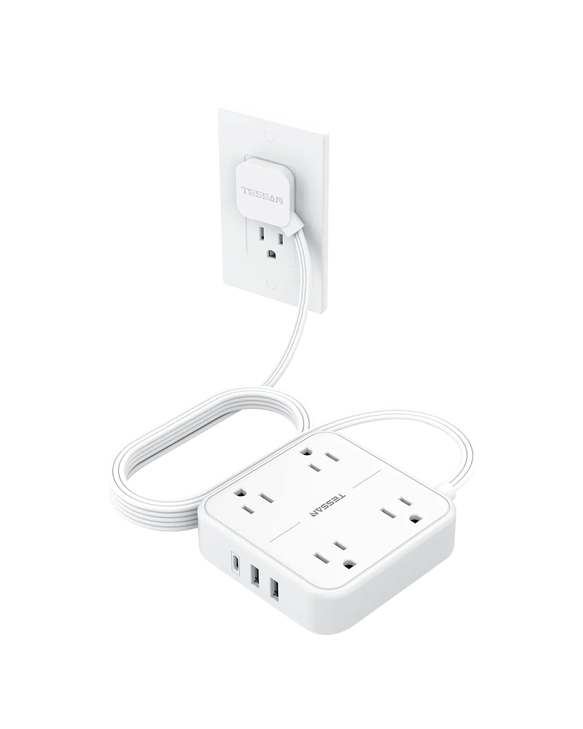 TESSAN Surge Protector Power Strip 10 Feet with 4 Outlets 3 USB Wall Charger (1 USB C), Flat Extension Cord 10 FT - Image 8