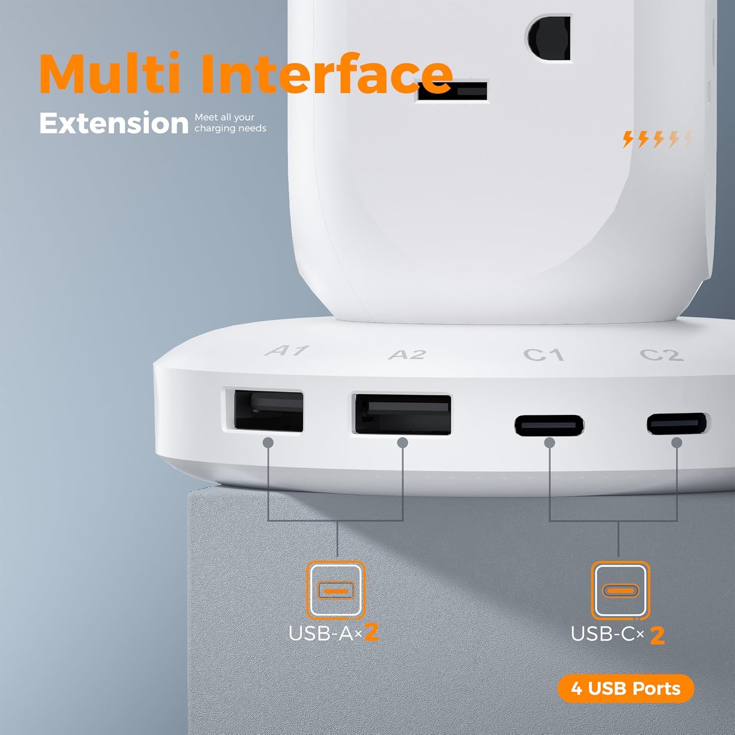 TESSAN 6FT Flat Plug Extension Cord, 9 Outlets 4 USB Charging Station, 900J Surge Protection for Office, Dorm, Home - Image 4