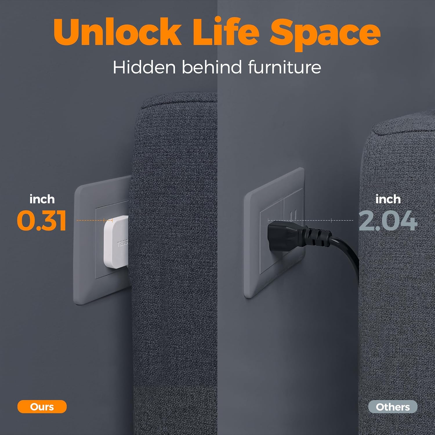 TESSAN 6FT Flat Plug Extension Cord, 9 Outlets 4 USB Charging Station, 900J Surge Protection for Office, Dorm, Home - Image 5