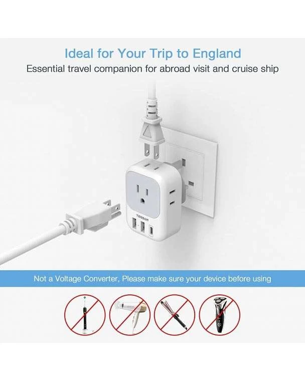 TESSAN US To UK/HK/Saudi Arabia Travel Adapter PD 15W - Image 6