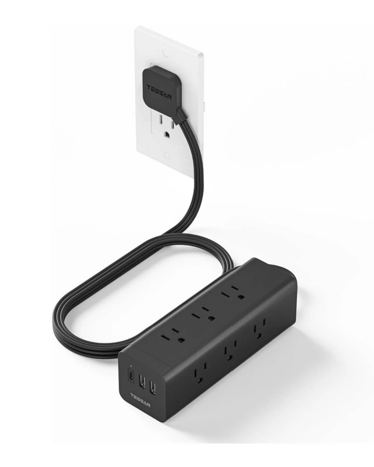 TESSAN Ultra Thin Flat Plug 6 FT Extension Cord with 9 Outlets 3 USB (1 USB C), Surge Protector Power Strip - Image 9