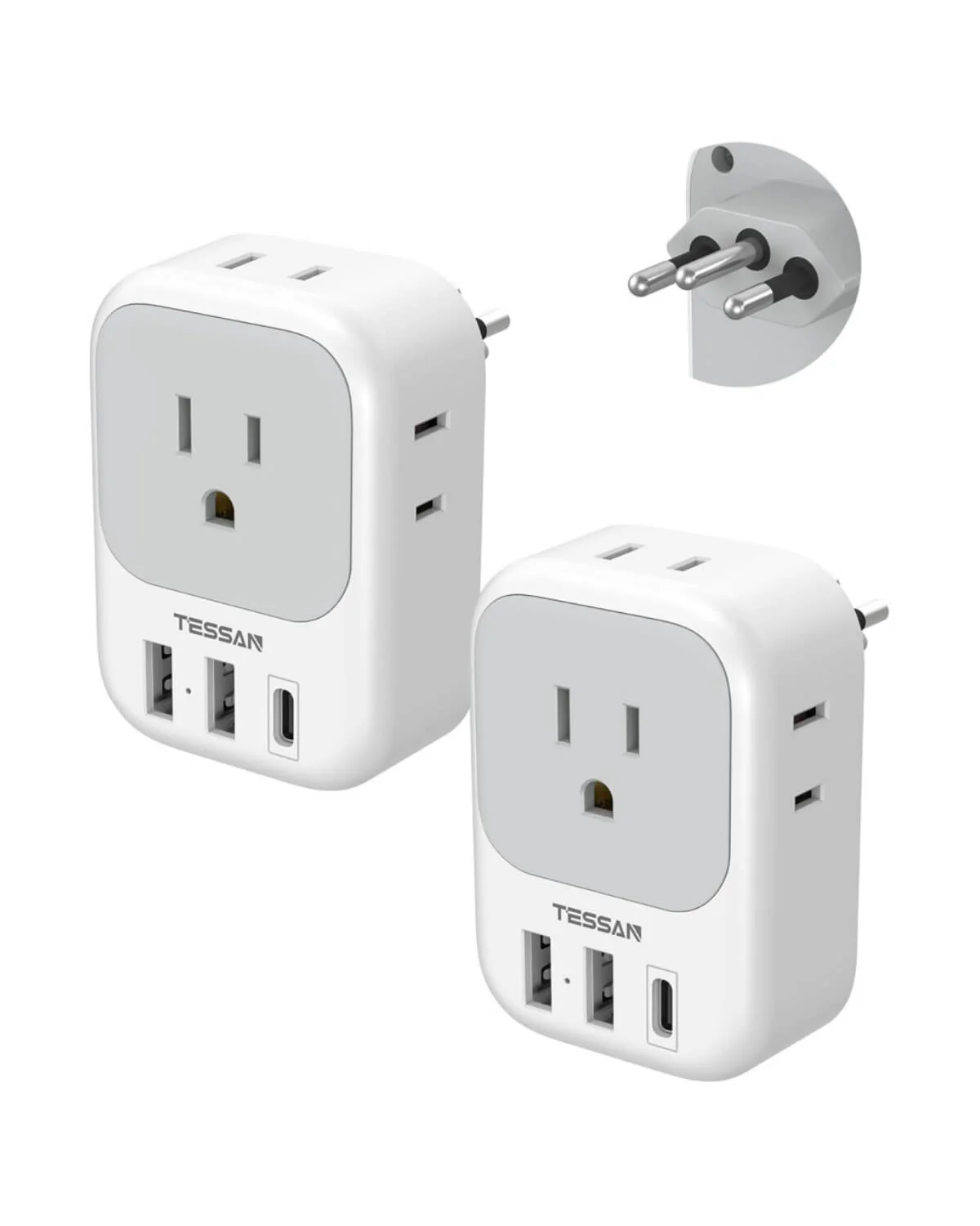 TESSAN US to Brazil Travel Plug with 4 American Outlets 3 USB Charger (1 USB C Port) - Image 7