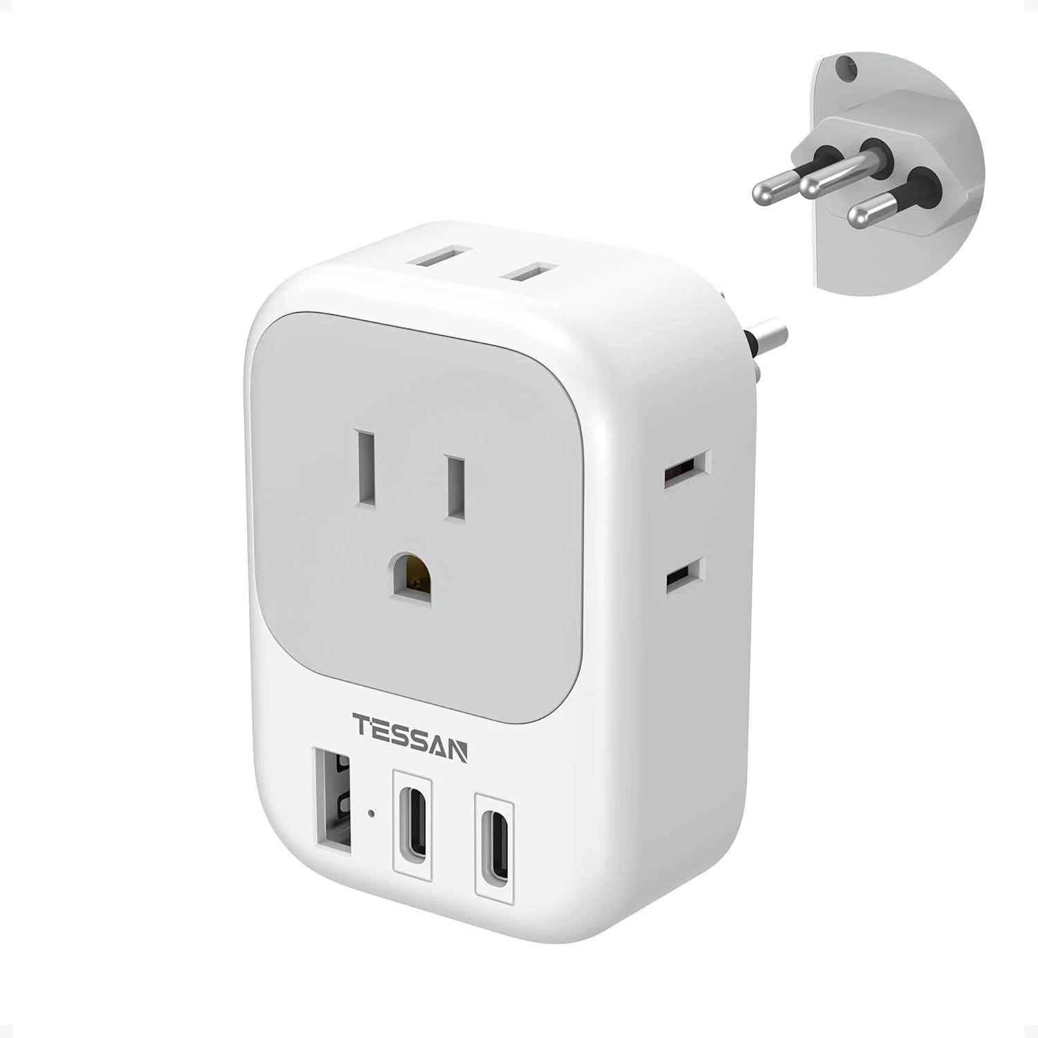 TESSAN US to Brazil Travel Plug with 4 American Outlets 3 USB Charger (1 USB C Port) - Image 8