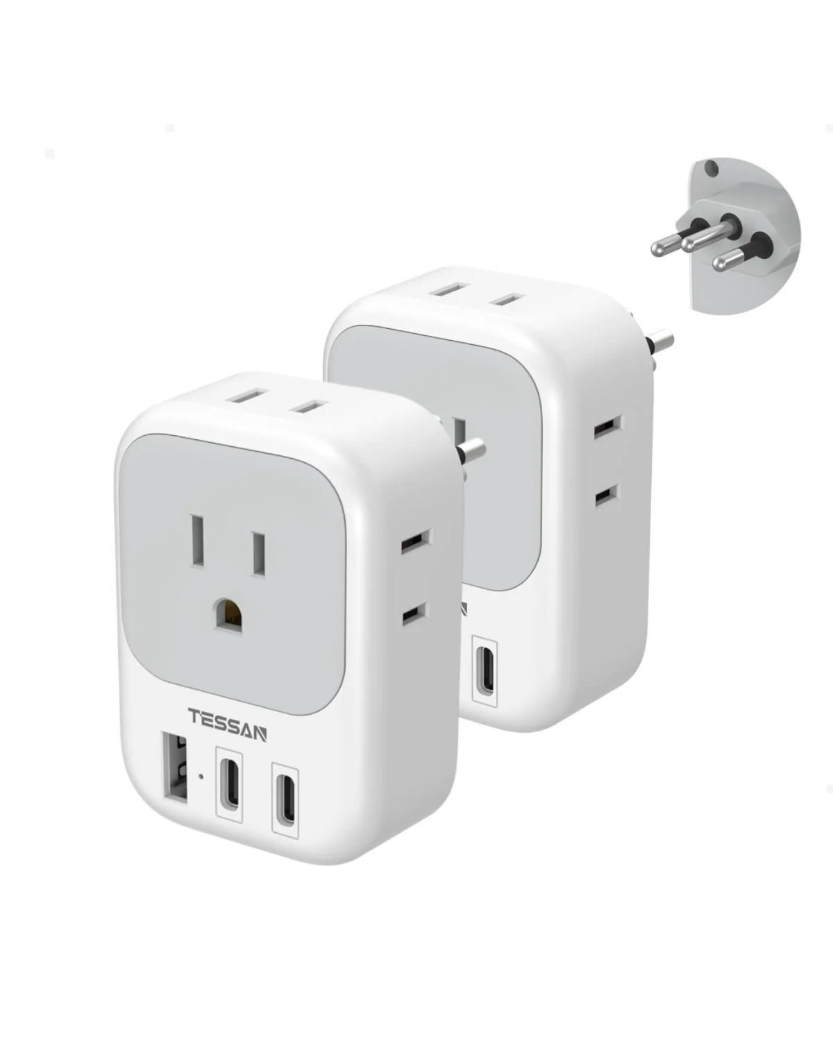 TESSAN US to Brazil Travel Plug with 4 American Outlets 3 USB Charger (1 USB C Port) - Image 9
