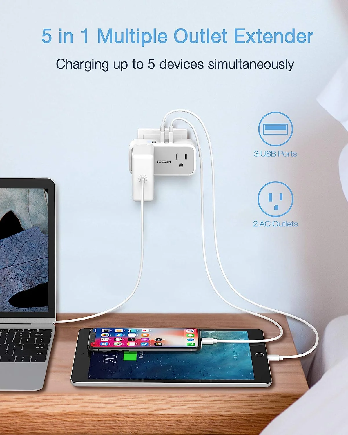 TESSAN US to Japan Plug Adapter with 2 3 Outlets USB Wall Charger - Image 3