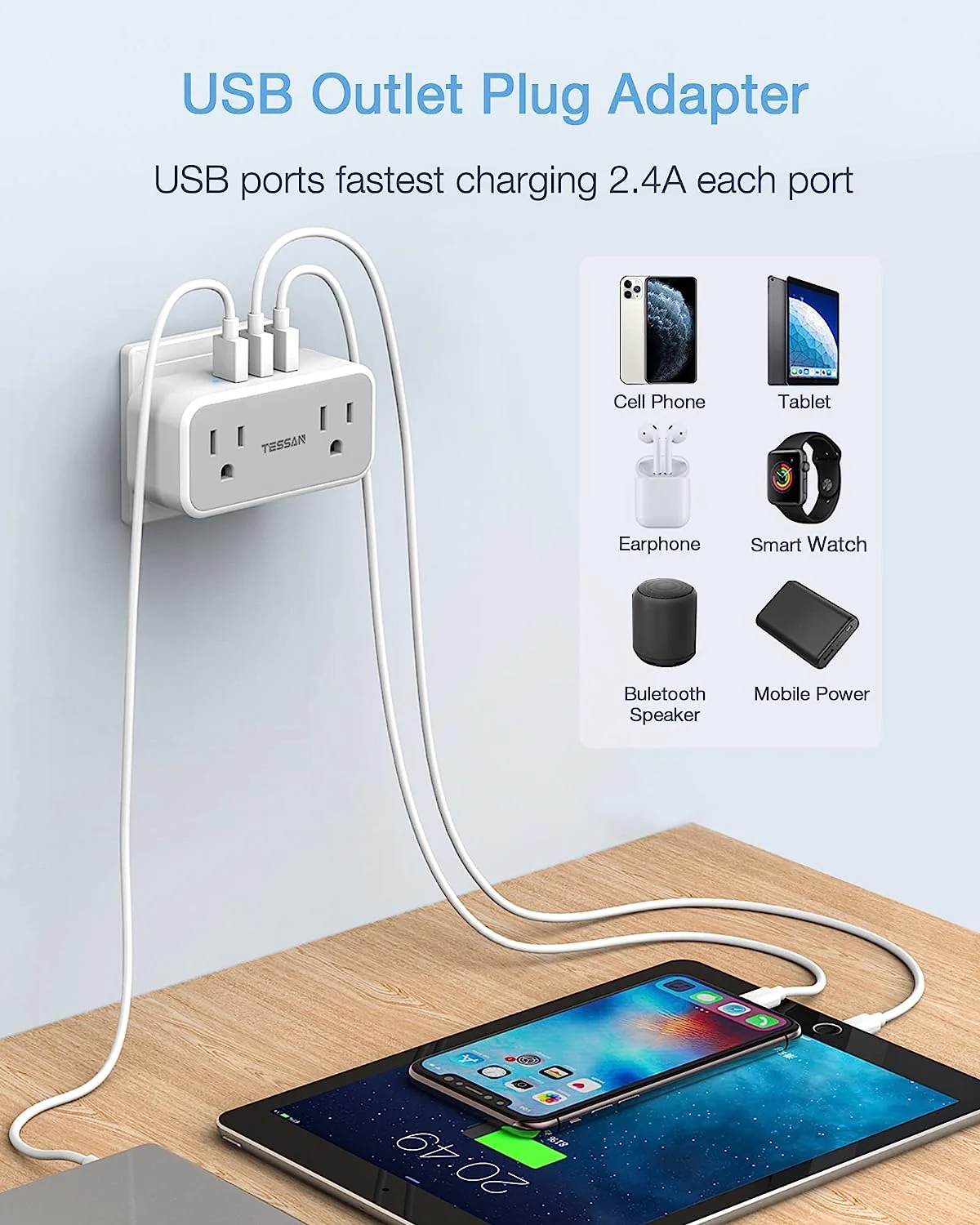 TESSAN US to Japan Plug Adapter with 2 3 Outlets USB Wall Charger - Image 5