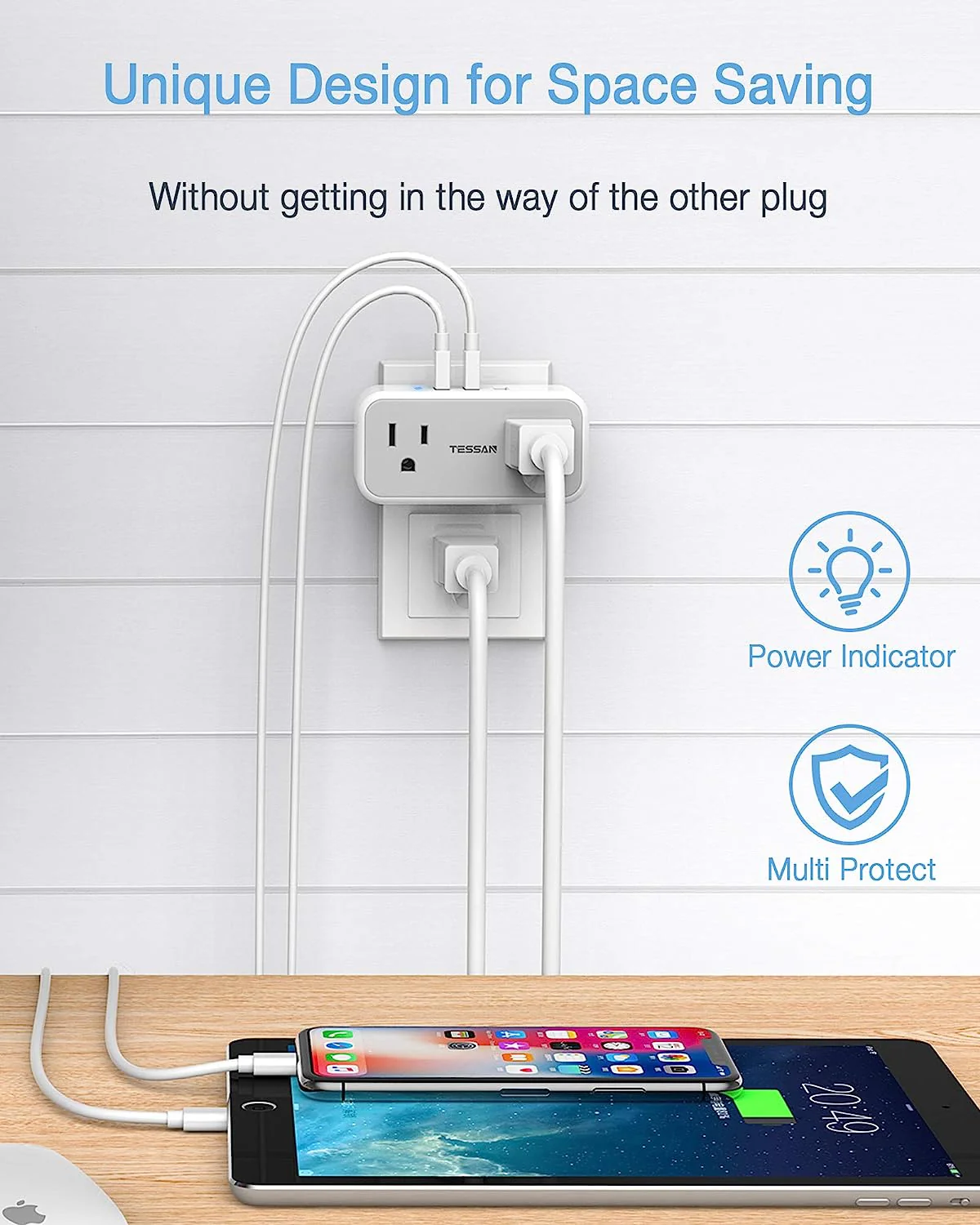 TESSAN US to Japan Plug Adapter with 2 3 Outlets USB Wall Charger - Image 6