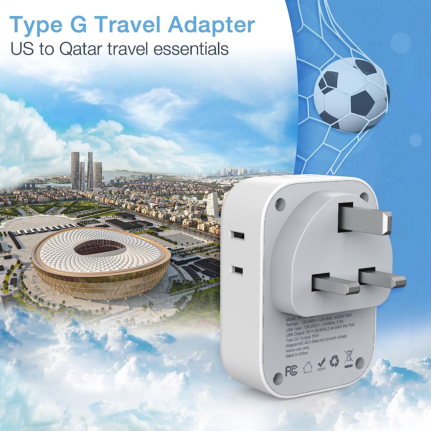 TESSAN US to UK Plug Adapter with 4 Electrical Outlet 3 USB Charger, 3 Pack - Image 7