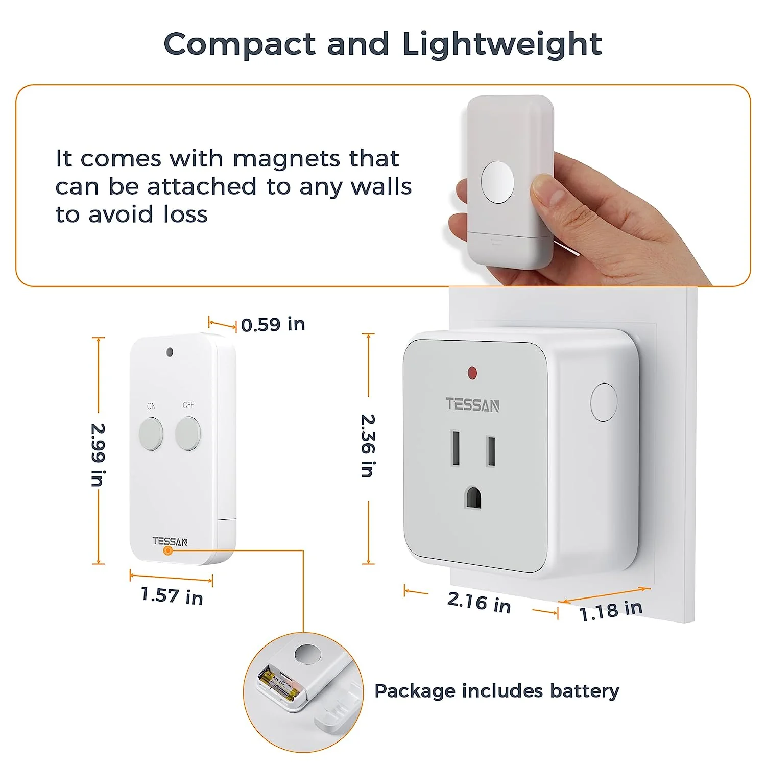 TESSAN Remote Wall Outlet, Wireless Remote Light Switch, 100ft RF Range - Image 5