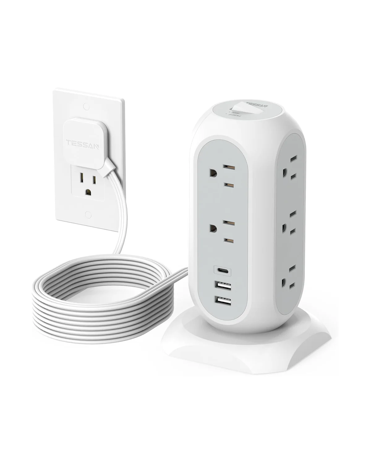 TESSAN Tower Power Strip Flat Plug 6FT with 11 Outlets 3 USB (1 USB C) - Image 7