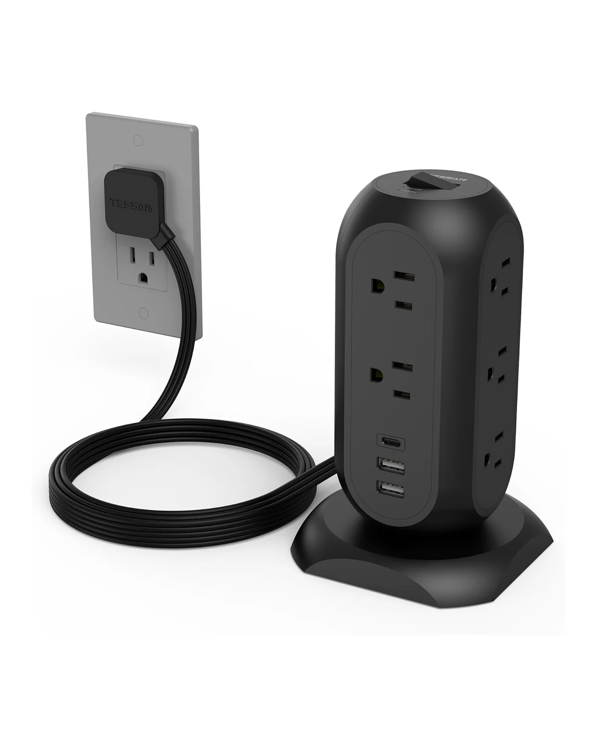 TESSAN Tower Power Strip Flat Plug 6FT with 11 Outlets 3 USB (1 USB C) - Image 9