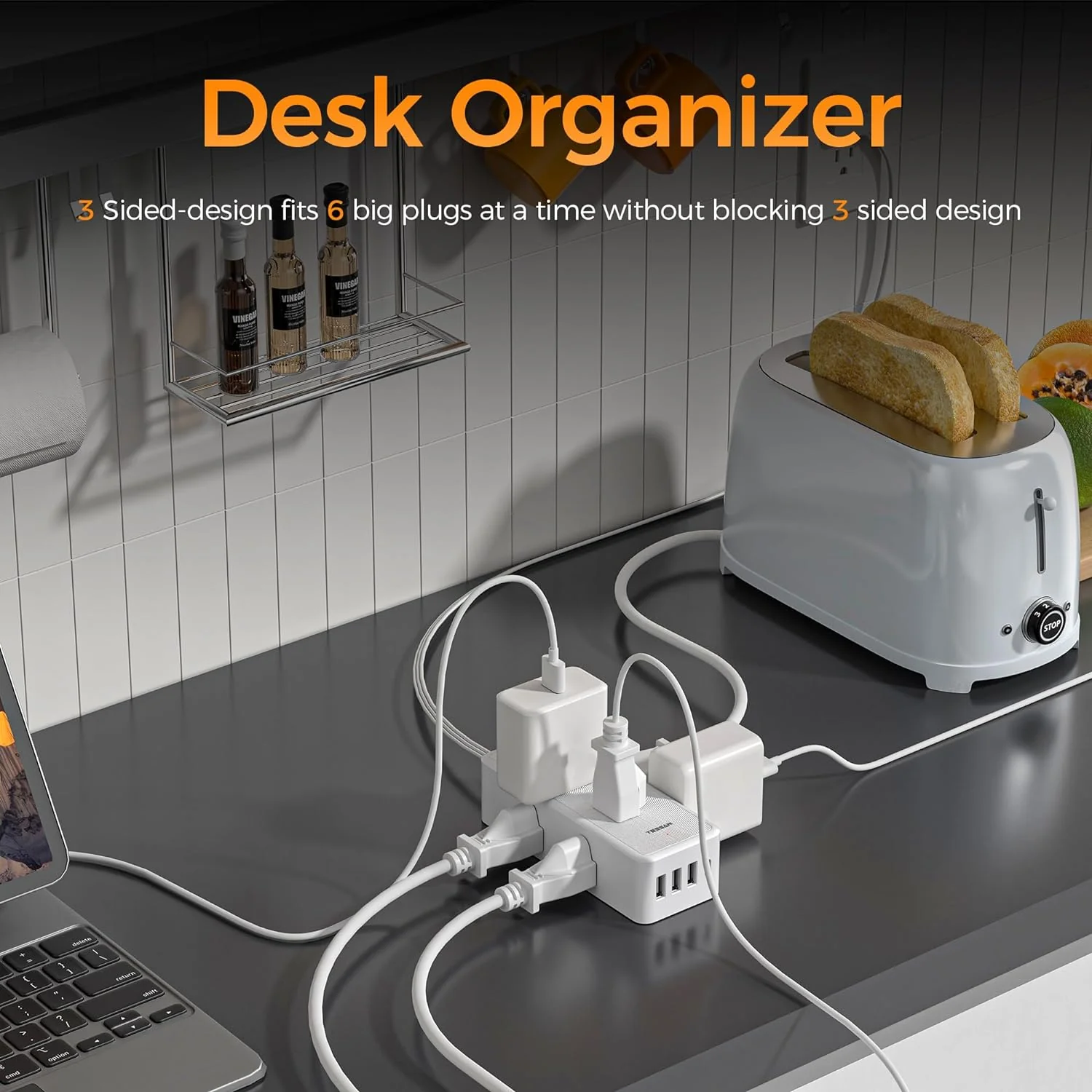 TESSAN Ultra Thin Flat Plug 5 ft with 6 AC Outlets 4 USB (1 USB C) Ports - Image 7