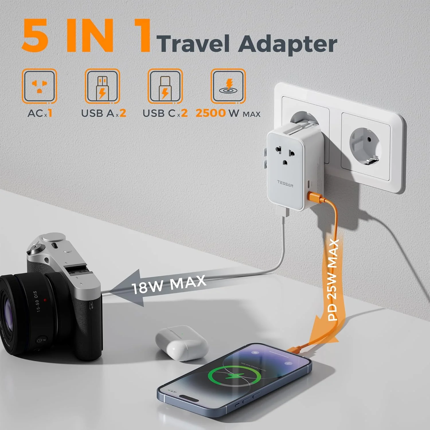 TESSAN Ultra Thin Universal Travel Adapter PD 25W - Image 3
