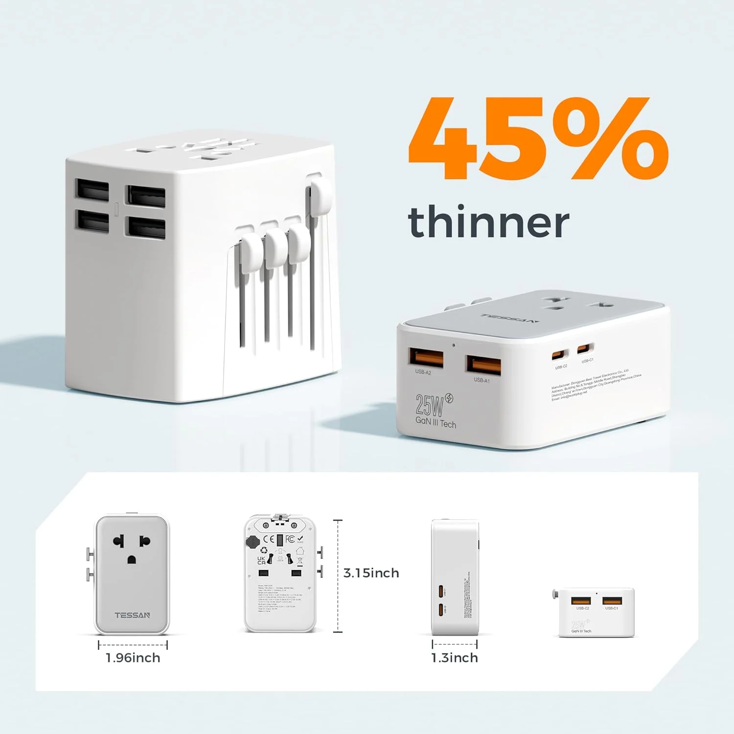 TESSAN Ultra Thin Universal Travel Adapter PD 25W - Image 5