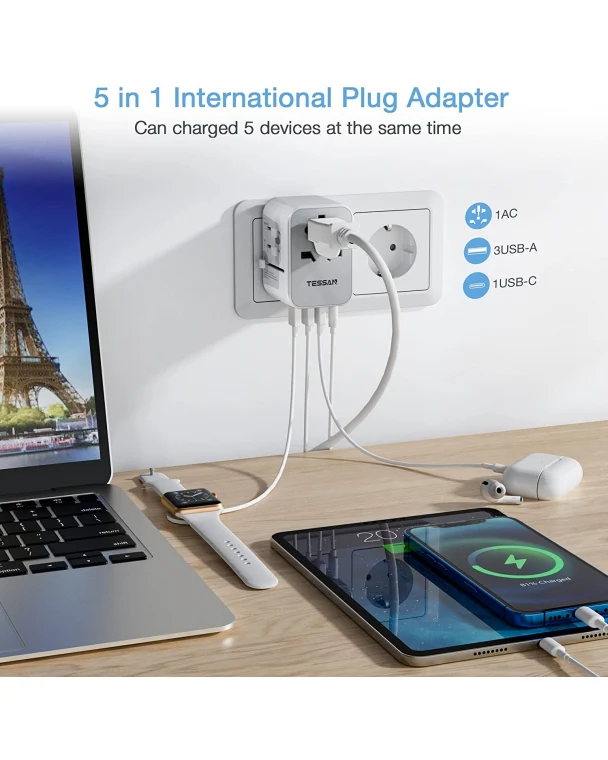 TESSAN International Travel Plug Adaptor with 4 USB Ports PD 17W - Image 5