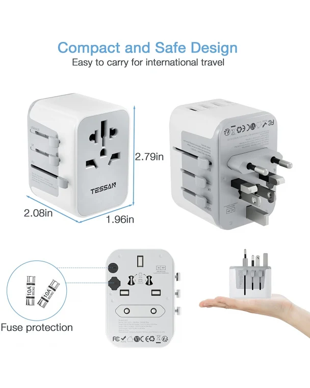 TESSAN International Travel Plug Adaptor with 4 USB Ports PD 17W - Image 7