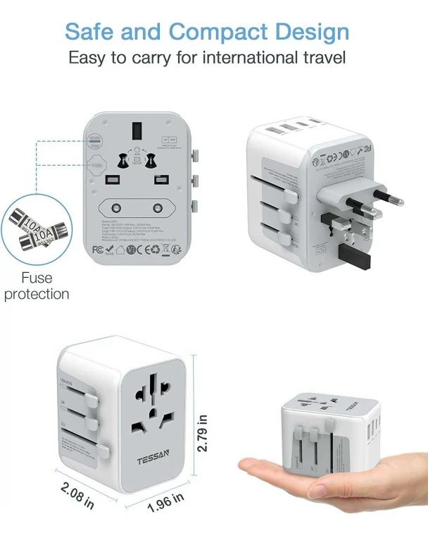 TESSAN Universal 28W Travel Adapter with 5 USB Ports - Image 4
