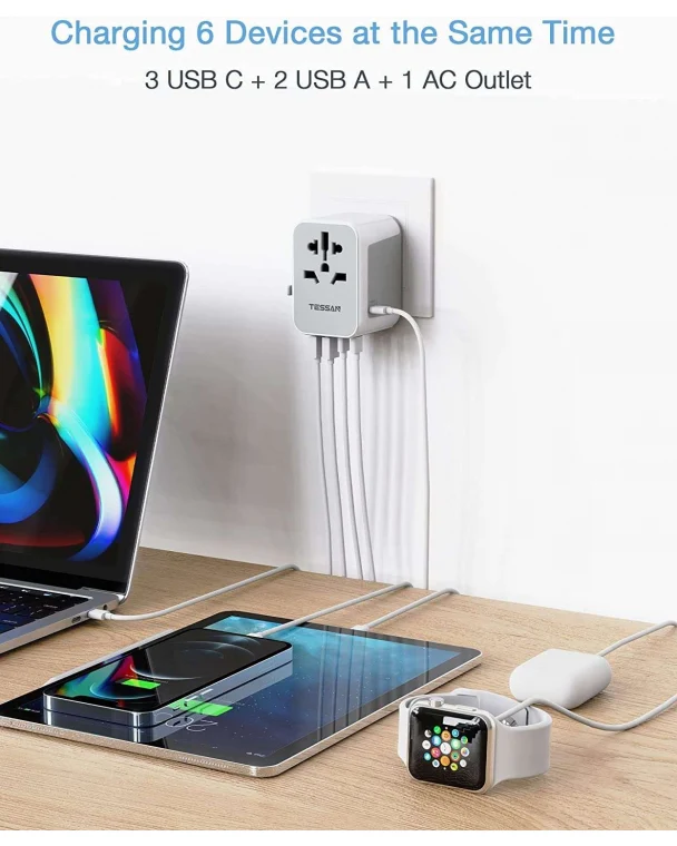 TESSAN Universal 28W Travel Adapter with 5 USB Ports - Image 6