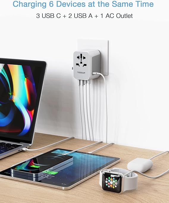 TESSAN Universal Travel Adapter 5 USB Ports - Gray - Image 9