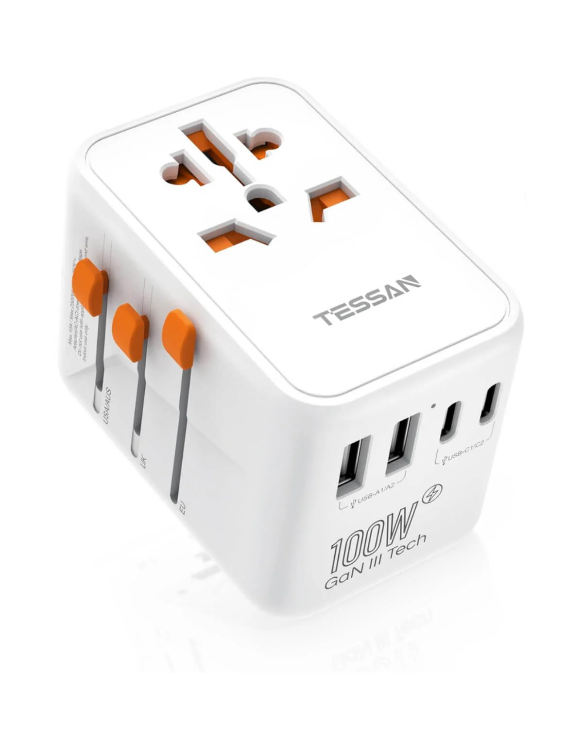 TESSAN GaN Universal Travel Adapter with USB-C - White - Image 12