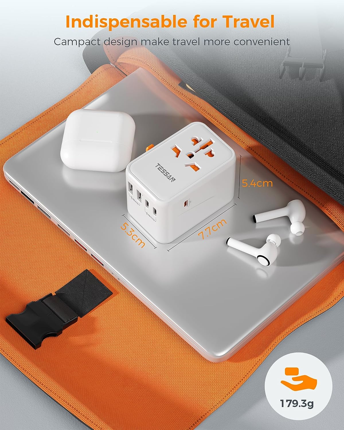 TESSAN GaN Universal Travel Adapter with USB-C - White - Image 5