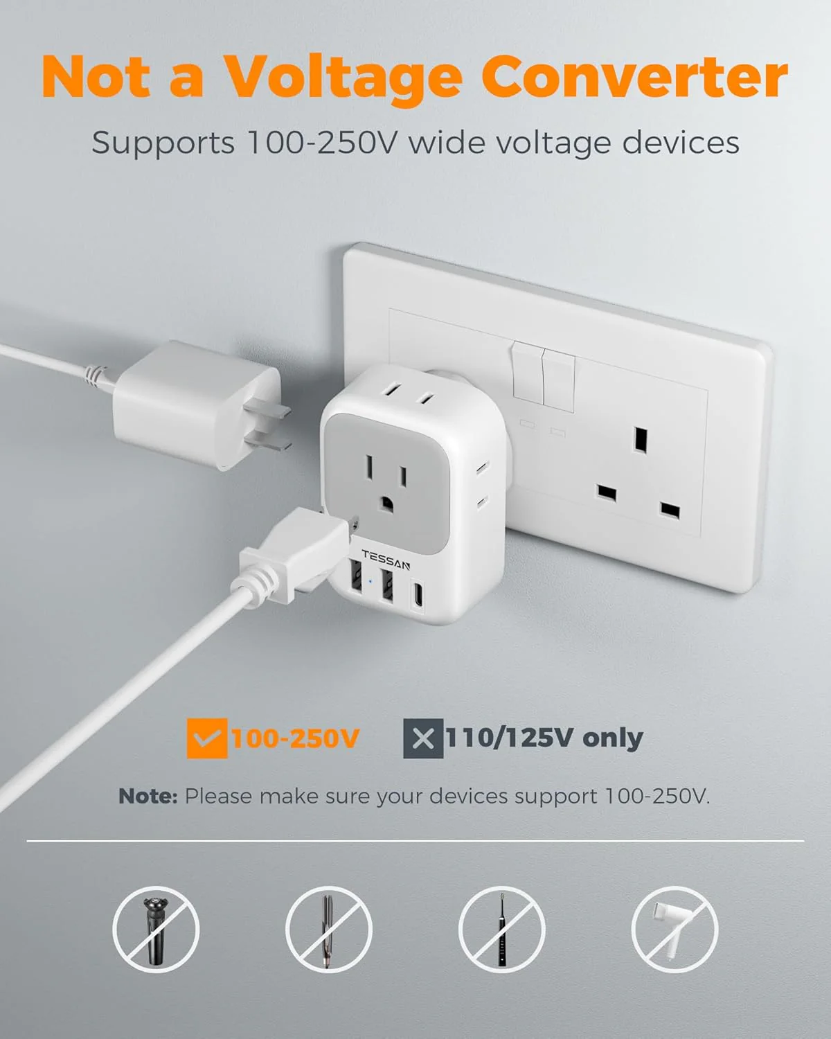 TESSAN US to UK Plug Adapter Type G 161 - Image 14